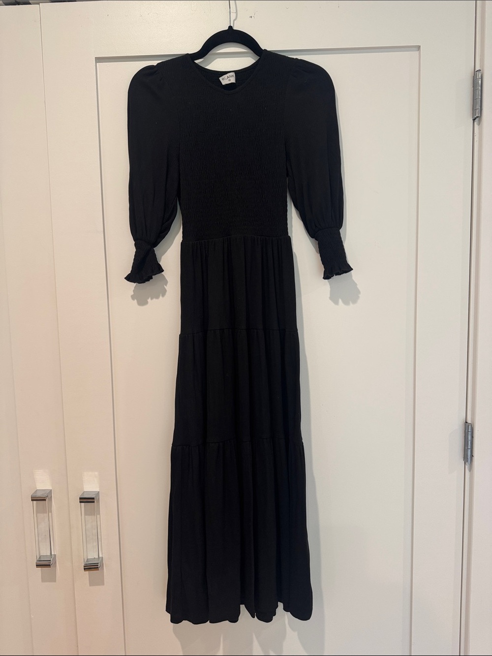 Dress Blank: Black Long Sleeve Tiered Midi Dress